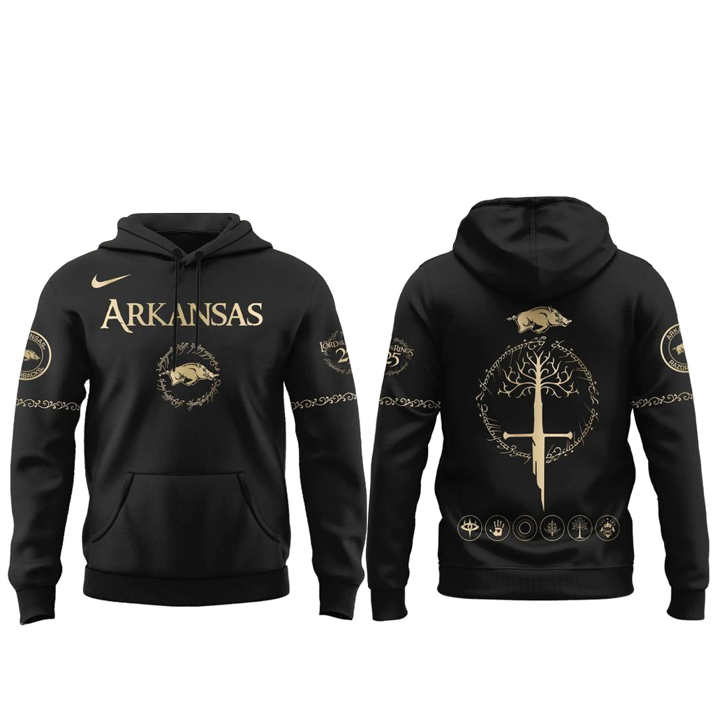 Unisex Arkansas Razorbacks Lord Of The Rings 2026 Black Graphic Shirt for College Sports Fans 2 Unisex Arkansas Razorbacks Lord Of The Rings 2026 Black Graphic Hoodie for College Sports Fans
