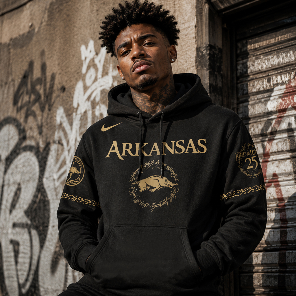Unisex Arkansas Razorbacks Lord Of The Rings 2026 Black Graphic Shirt for College Sports Fans 3 Unisex Arkansas Razorbacks Lord Of The Rings 2026 Black Graphic Hoodie for College Sports Fans