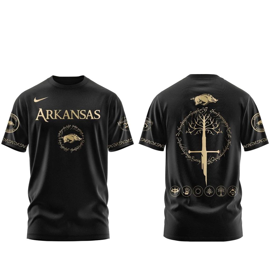 Unisex Arkansas Razorbacks Lord Of The Rings 2026 Black Graphic Shirt for College Sports Fans 1 Unisex Arkansas Razorbacks Lord Of The Rings 2026 Black Graphic T-Shirt for College Sports Fans