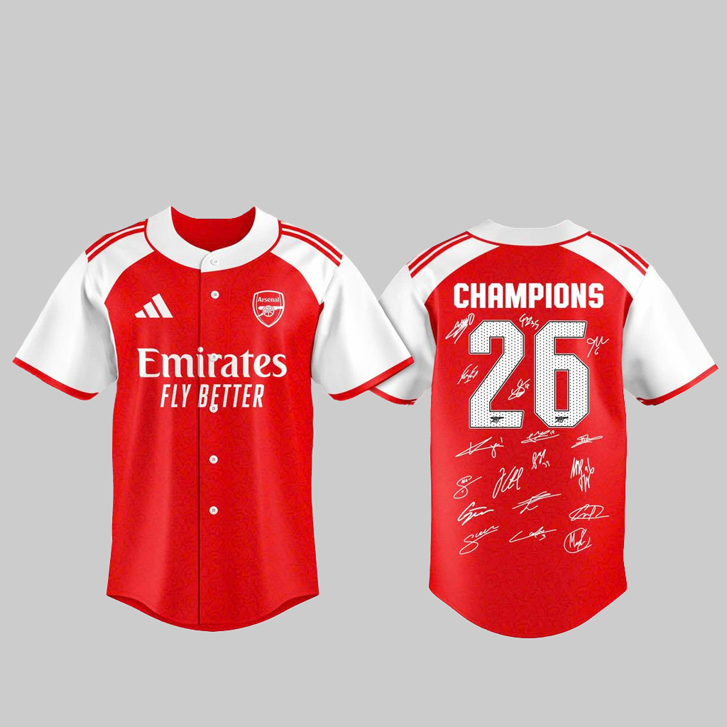Unisex Arsenal Premier Champions Signature 2026 Baseball Jersey – Football Fan Button-Up Shirt 1 Unisex Arsenal Premier Champions Signature 2026 Baseball Jersey – Football Fan Button-Up Shirt