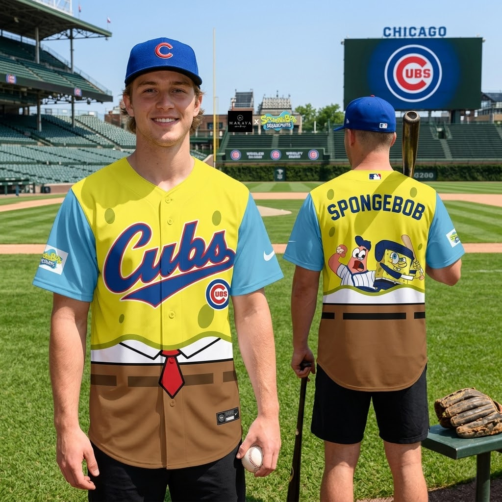 Unisex Chicago White Sox SpongeBob Night Graphic Baseball Jersey 2026 for Baseball Fans 3 Unisex Chicago Cubs SpongeBob Night Graphic Baseball Jersey 2026 for Baseball Fans