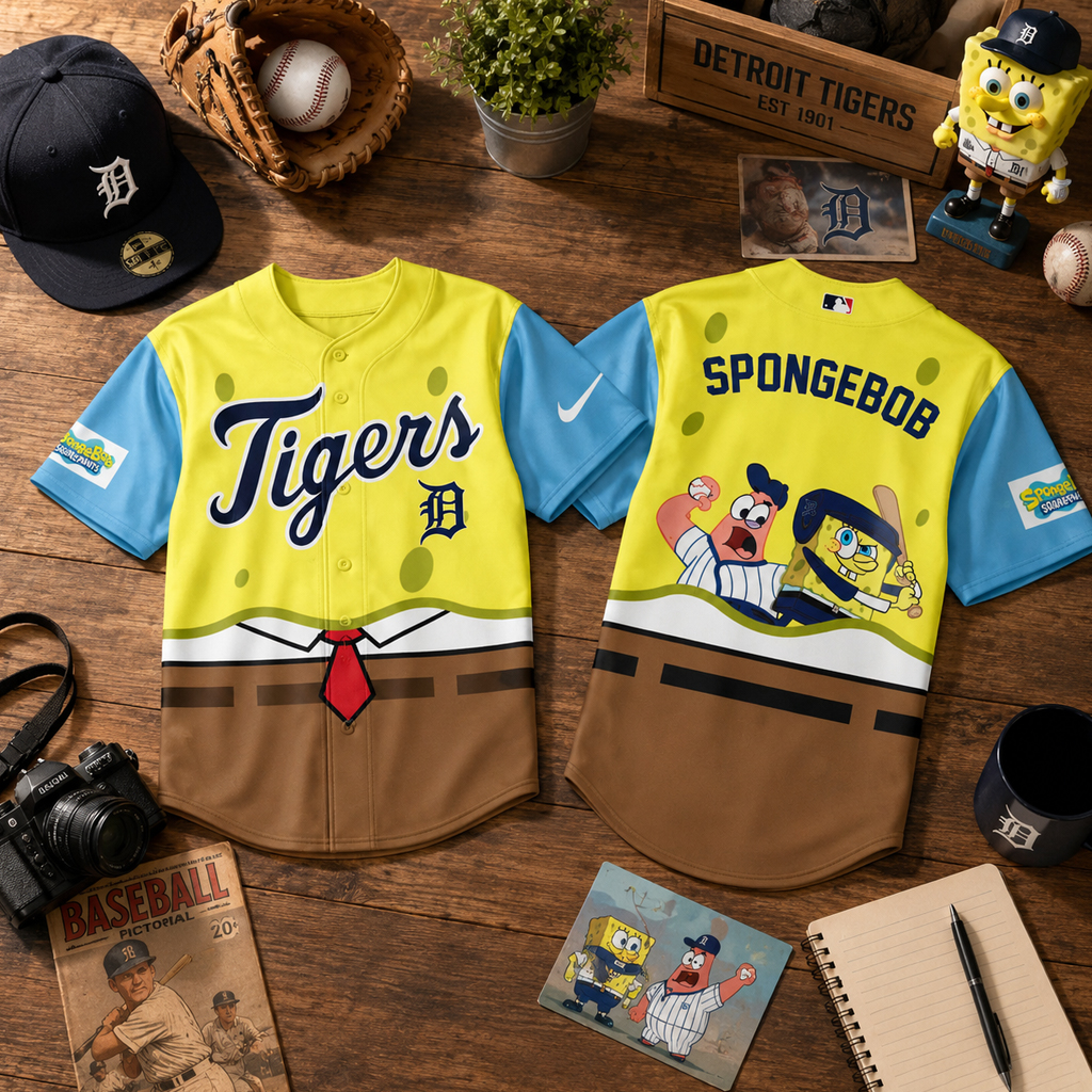 Unisex Detroit Tigers SpongeBob Night Graphic Baseball Jersey 2026 for Baseball Fans 3 Unisex Detroit Tigers SpongeBob Night Graphic Baseball Jersey 2026 for Baseball Fans