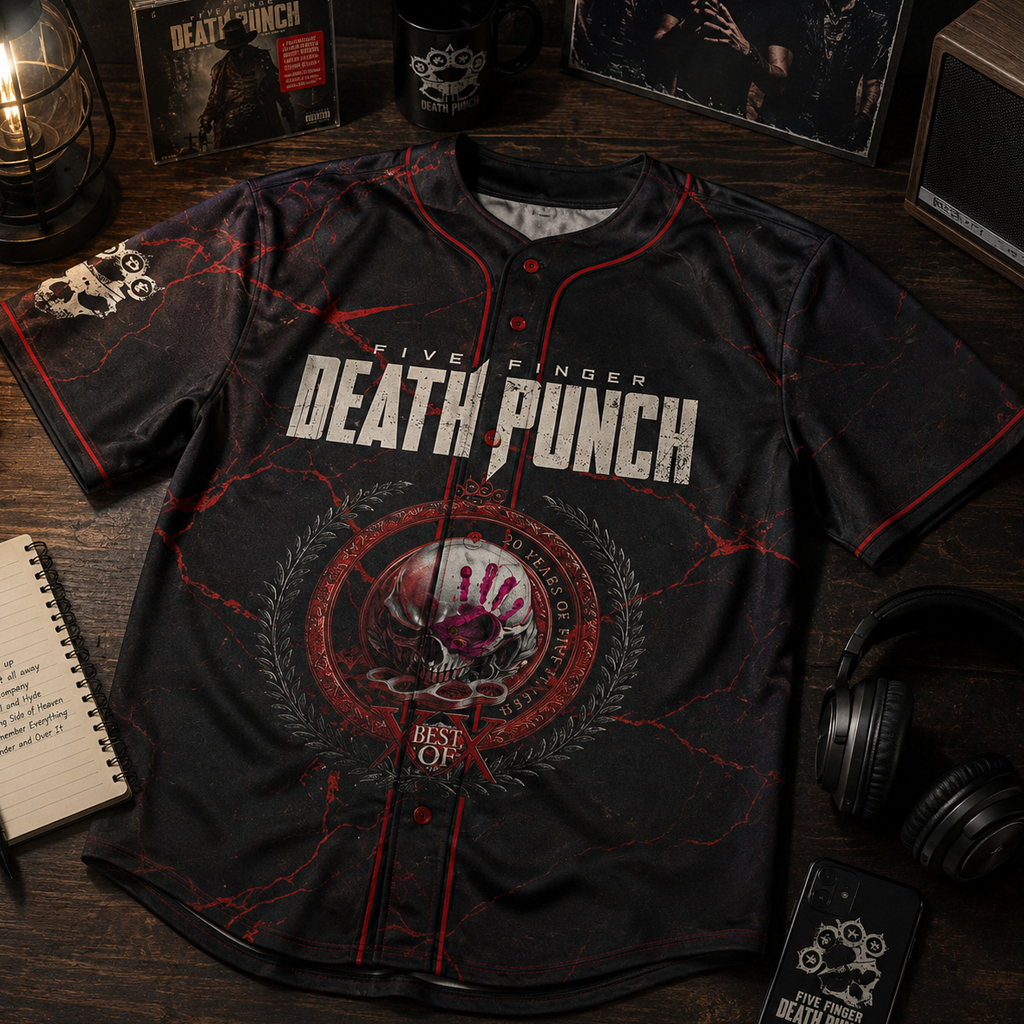 Unisex Five Finger Death Punch 20th Anniversary World Tour 2026 Baseball Jersey for Music Fans 3 Unisex Five Finger Death Punch 20th Anniversary World Tour 2026 Baseball Jersey for Music Fans