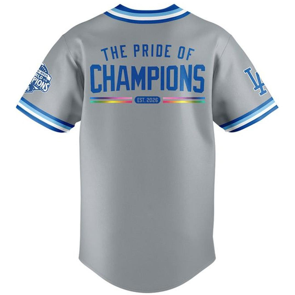 Unisex Los Angeles Dodgers Pride Night 2026 The Champs Baseball Jersey for Baseball Fans 3 Unisex Los Angeles Dodgers Pride Night 2026 The Champs Baseball Jersey for Baseball Fans