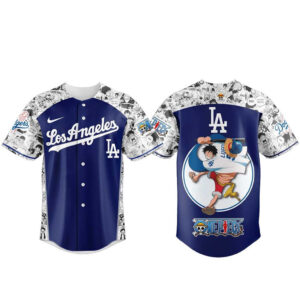Unisex Los Angeles Dodgers x One Piece Night 2026 Luffy Straw Hats Baseball Jersey for Anime and Baseball Fans