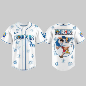 Unisex Los Angeles Dodgers x One Piece Night 2026 Monkey D Luffy White Baseball Jersey for Anime and Baseball Fans