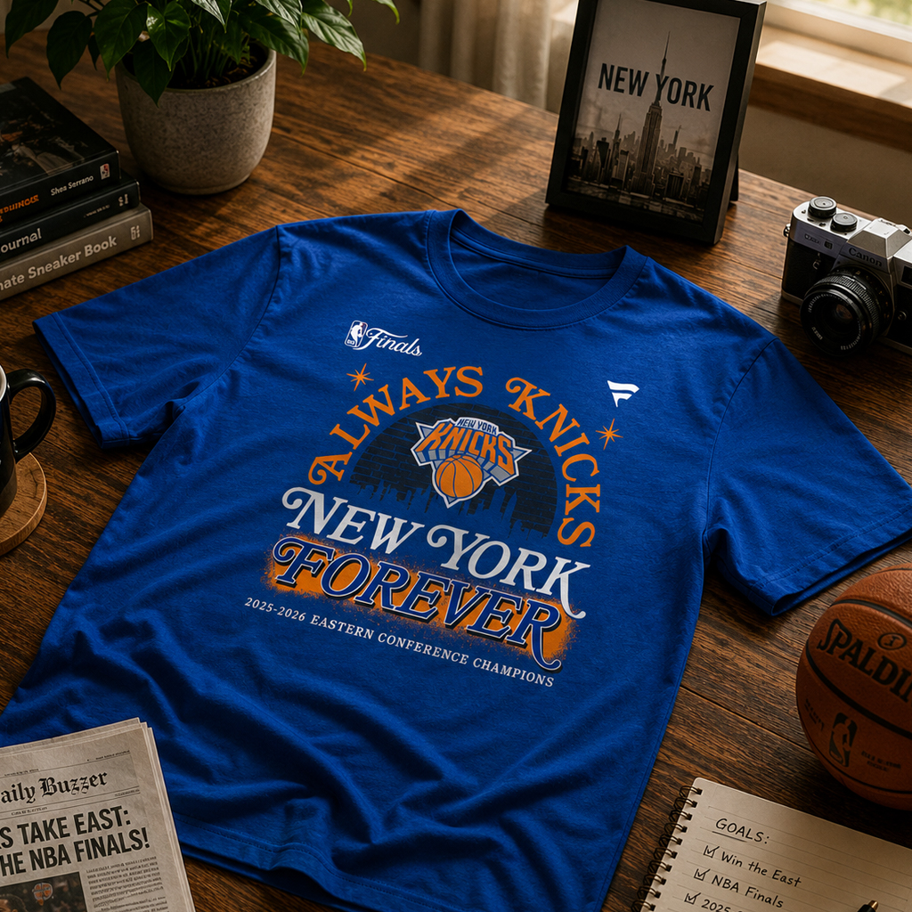 Unisex New York Knicks Eastern Conference Champions Hometown Blue Graphic T-Shirt 2025-2026 for Basketball Fans 2 Unisex New York Knicks Eastern Conference Champions Hometown Blue Graphic T-Shirt 2025-2026 for Basketball Fans