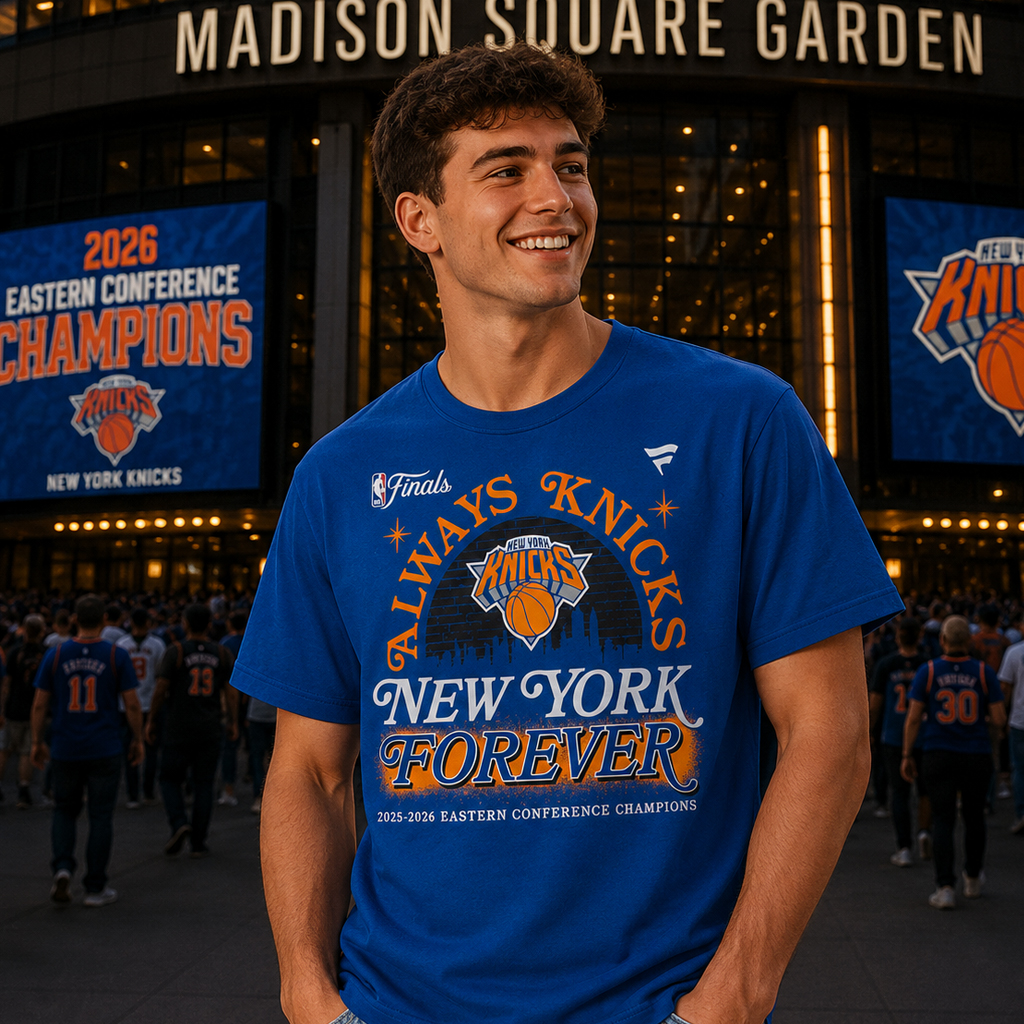 Unisex New York Knicks Eastern Conference Champions Hometown Blue Graphic T-Shirt 2025-2026 for Basketball Fans 3 Unisex New York Knicks Eastern Conference Champions Hometown Blue Graphic T-Shirt 2025-2026 for Basketball Fans