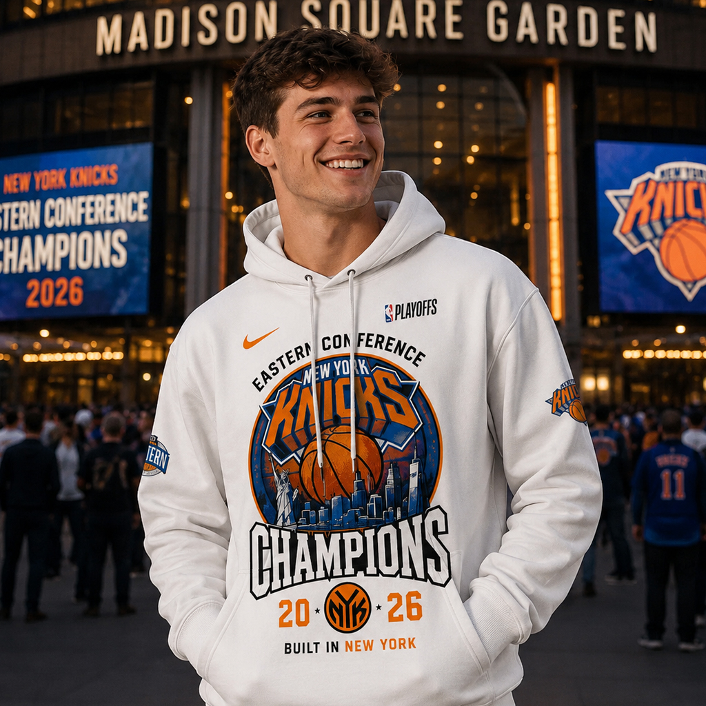 Unisex New York Knicks Eastern Conference Champions White Graphic Shirt 2026 for Basketball Fans 4 Unisex New York Knicks Eastern Conference Champions White Graphic Hoodie 2026 for Basketball Fans