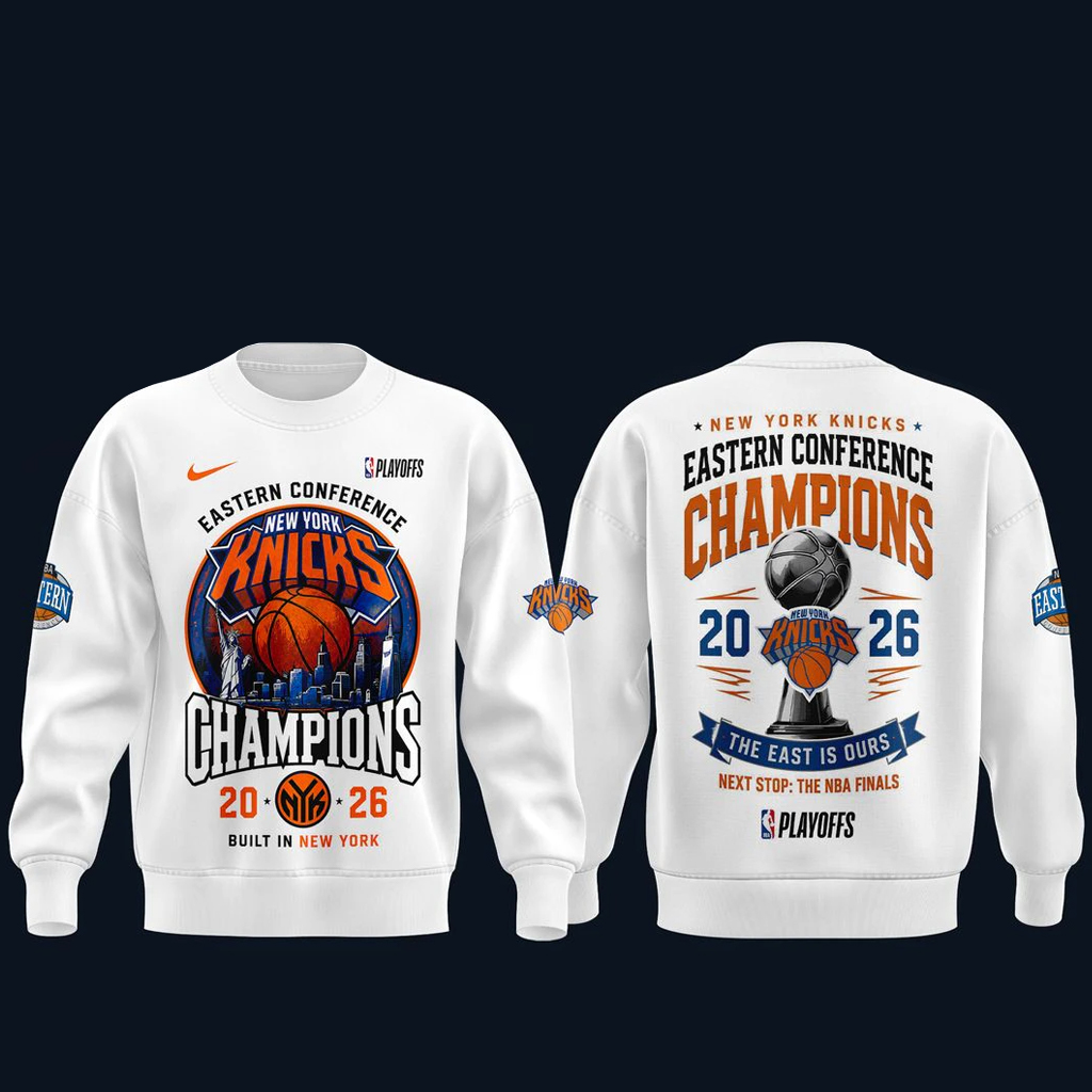 Unisex New York Knicks Eastern Conference Champions White Graphic Shirt 2026 for Basketball Fans 3 Unisex New York Knicks Eastern Conference Champions White Graphic Sweatshirt 2026 for Basketball Fans