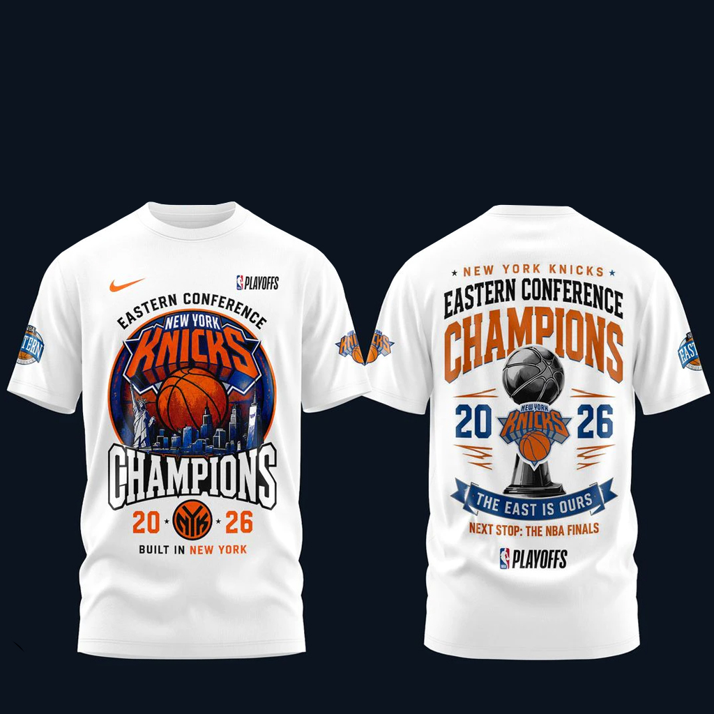 Unisex New York Knicks Eastern Conference Champions White Graphic Shirt 2026 for Basketball Fans 1 Unisex New York Knicks Eastern Conference Champions White Graphic T-Shirt 2026 for Basketball Fans