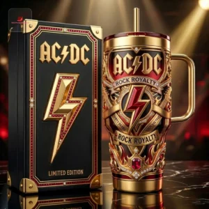 AC/DC Rock Royalty Gold Jeweled Handled Tumbler