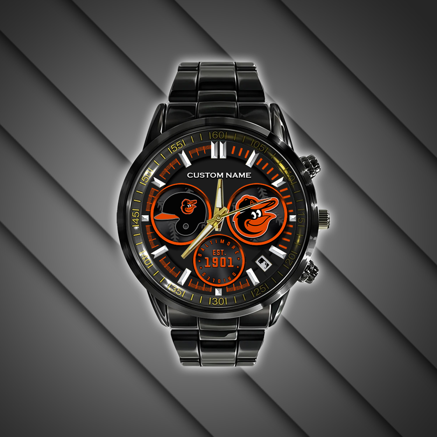 Baltimore Orioles Black Stainless Steel Watch 2 Baltimore Orioles Black Stainless Steel Watch - Image 2