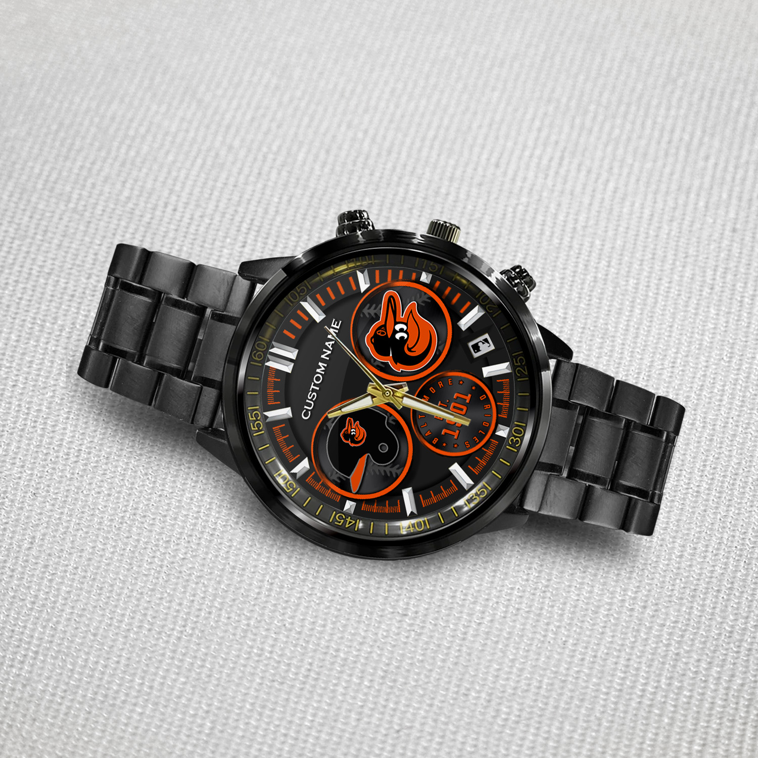 Baltimore Orioles Black Stainless Steel Watch 4 Baltimore Orioles Black Stainless Steel Watch - Image 4