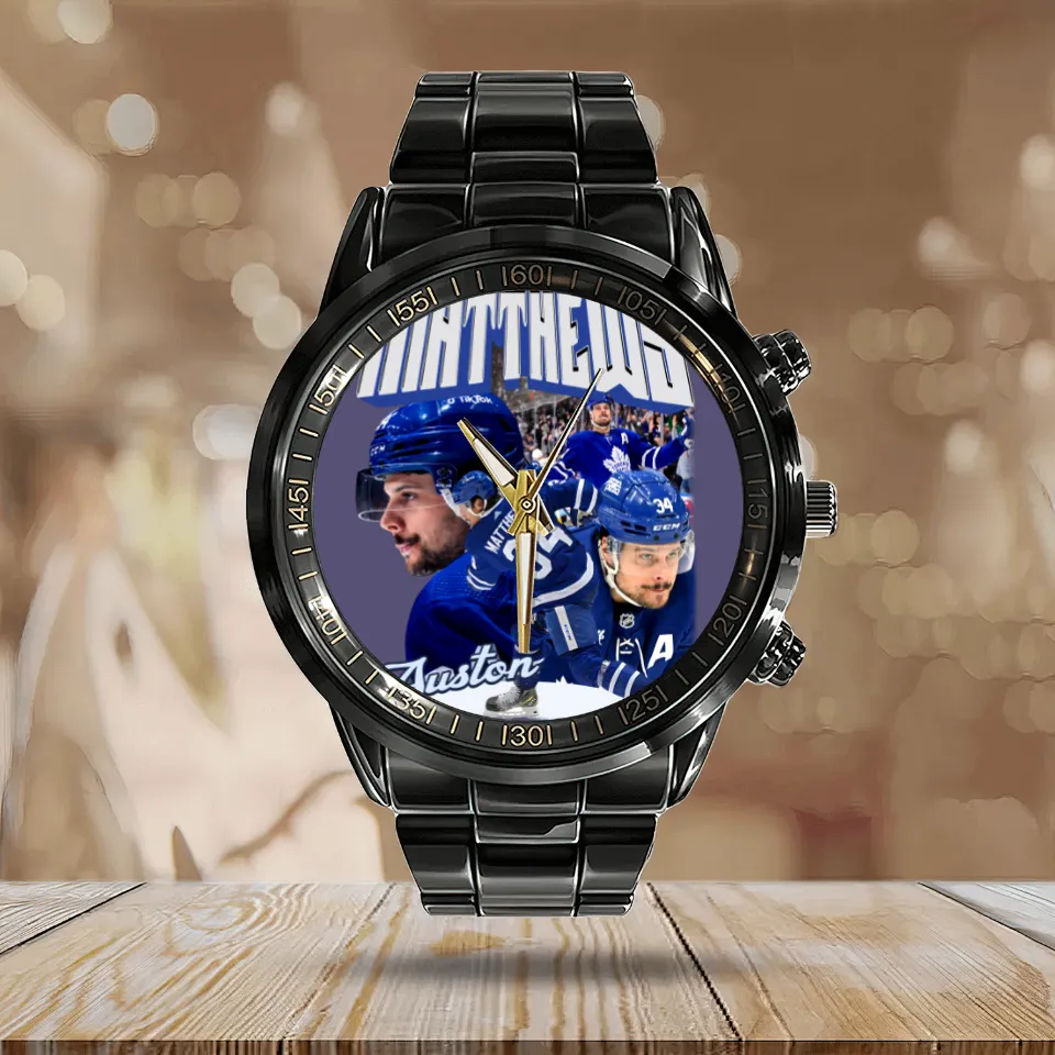 Auston Matthews Graphic Calendar Steel Band Watch - Hockey Gift 1 Auston Matthews Graphic Calendar Steel Band Watch - Hockey Gift