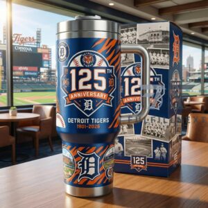 Detroit Tigers 125th Anniversary Commemorative Graphic Tumbler for Baseball Fans