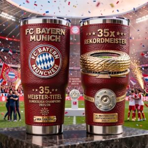 FC Bayern Munich 35x Rekordmeister Bundesliga Champions 2025/26 Graphic Tumbler for Soccer Fans