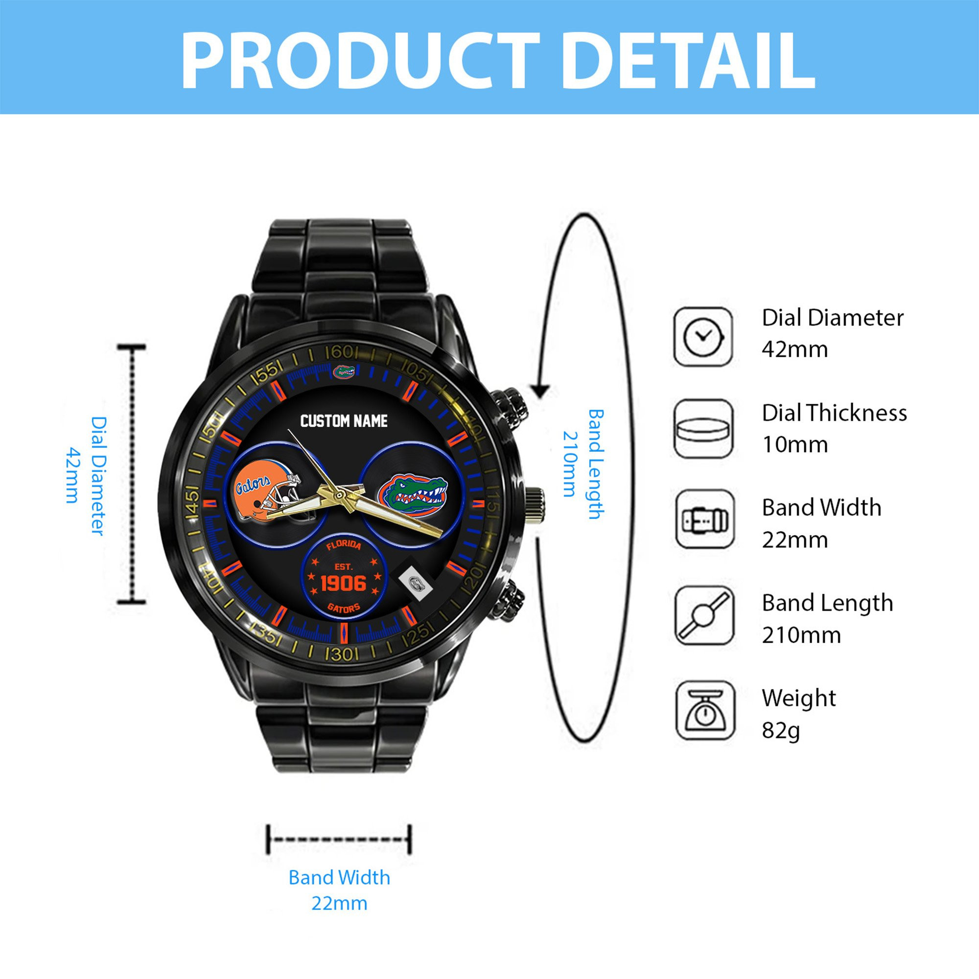 Florida Gators Black Stainless Steel Watch 6 Florida Gators Black Stainless Steel Watch - Image 6