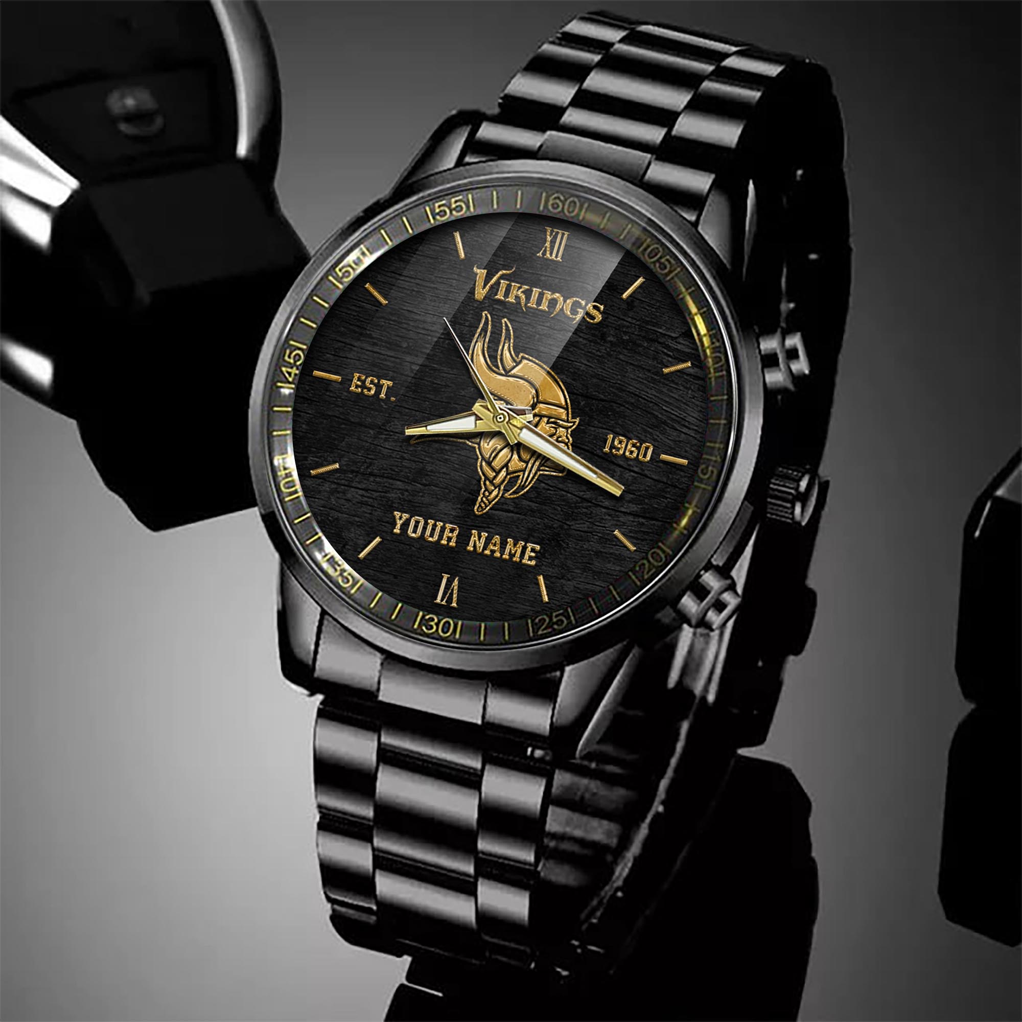 Minnesota Vikings Black Fashion Sport Black Fashion Steel Watch 3 Minnesota Vikings Black Fashion Sport Black Fashion Steel Watch - Image 3