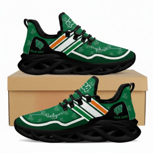 NCAA Custom Name Wisconsin Badgers Logo Saint Patrick'S Day Unique Air Max Shoes Air Cushion Sneakers
