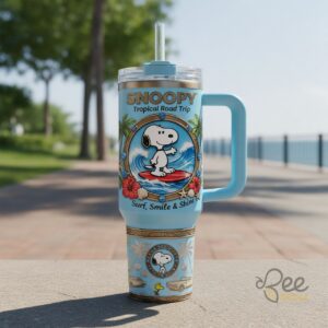 Unisex Snoopy Tropical Road Trip Surf Smile Shine Beach Graphic Tumbler for Fans