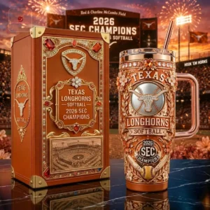 Texas Longhorns Softball 2026 SEC Champions Encrusted Handled Tumbler