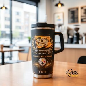 Unisex The Terrible Towel Steelers 50th Anniversary EST 1975 Graphic Tumbler for Fans