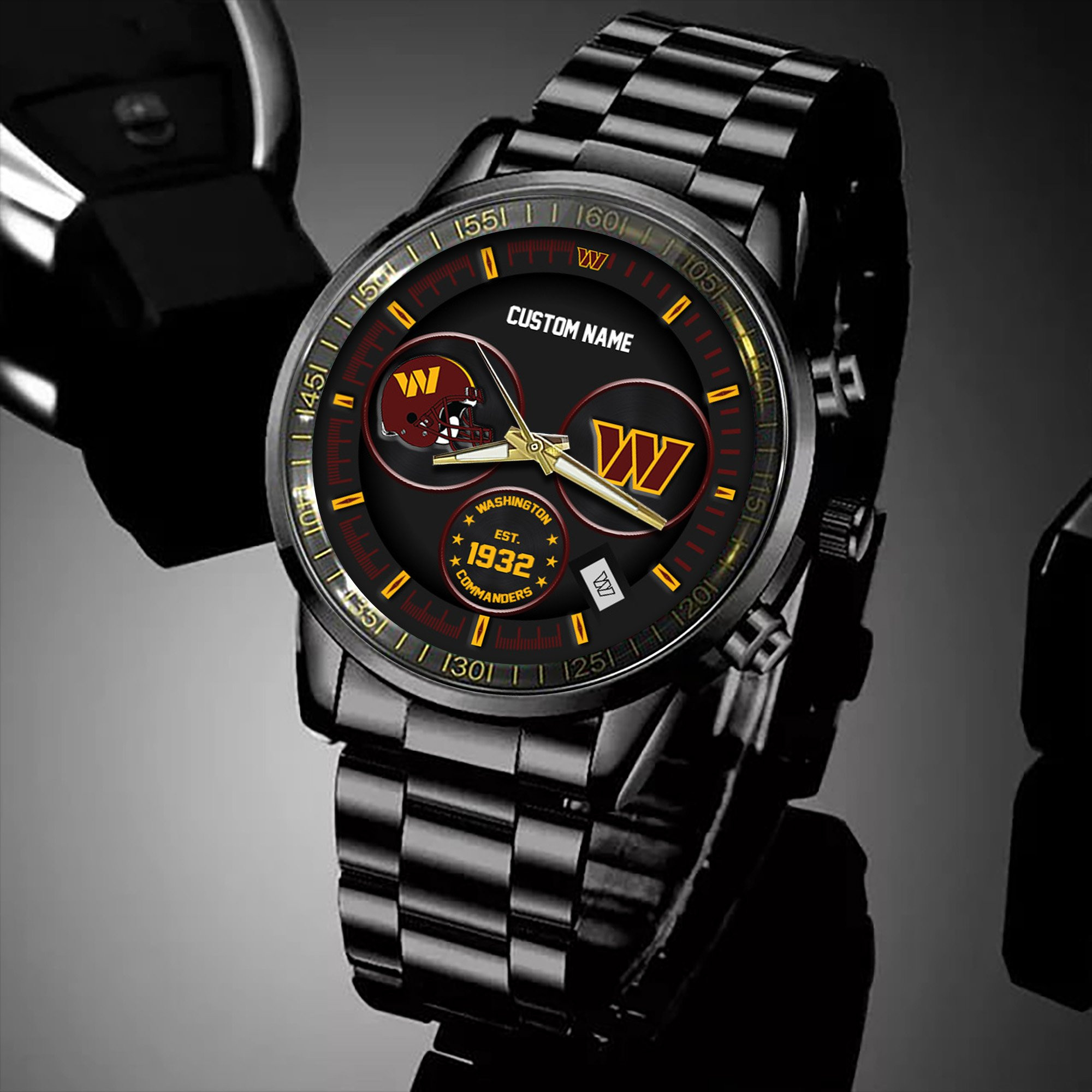 Washington Commanders Black Stainless Steel Watch 3 Washington Commanders Black Stainless Steel Watch - Image 3