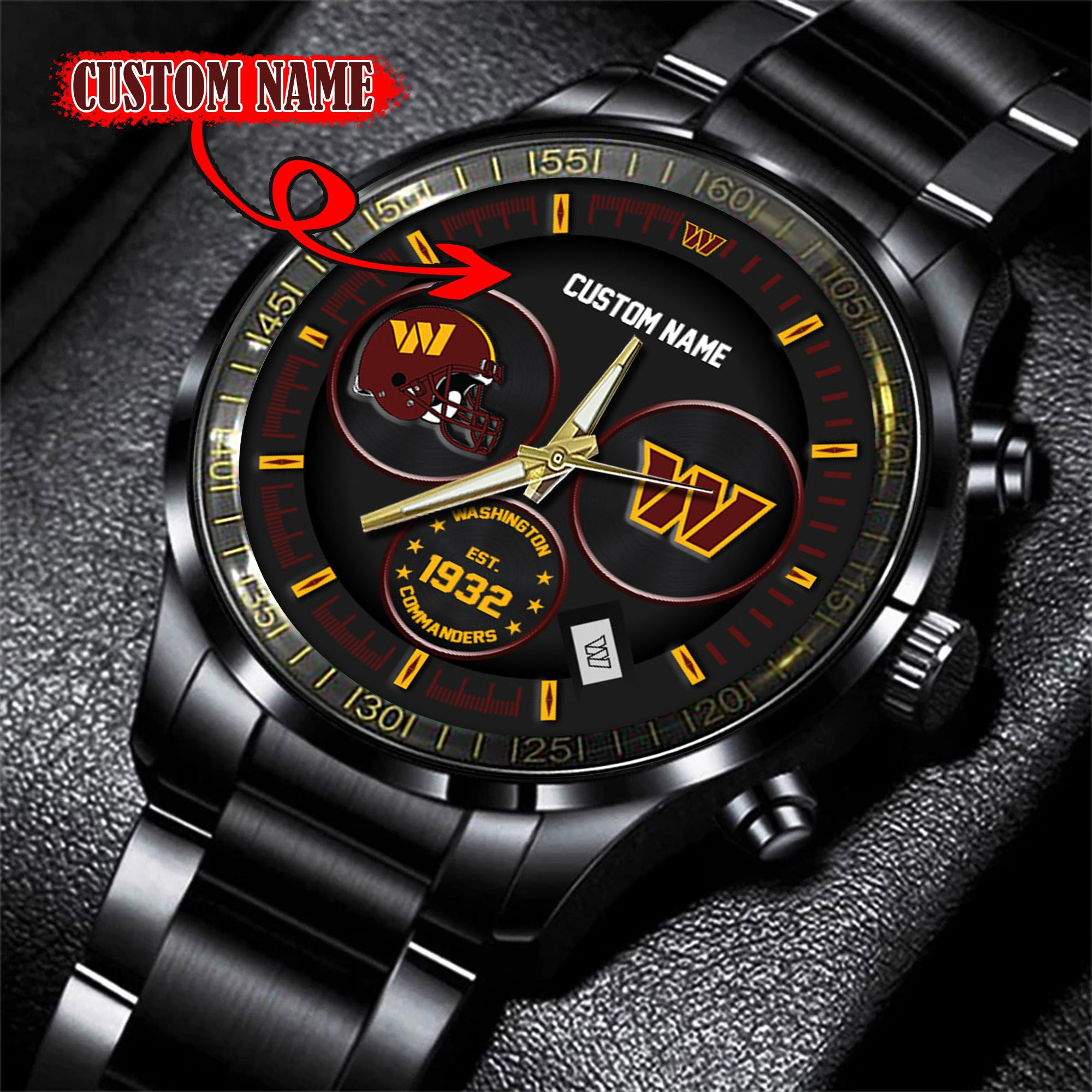 Washington Commanders Black Stainless Steel Watch 1 Washington Commanders Black Stainless Steel Watch