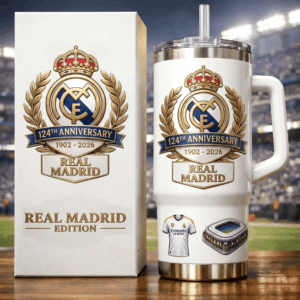 Unisex Real Madrid 124th Anniversary Edition Graphic Tumbler for Soccer Fans