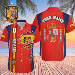 Custom Name Spain World Cup 2026 Graphic Hawaiian Shirt for Soccer Fans