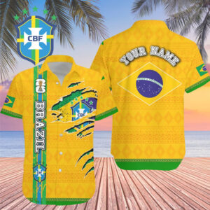 Custom Name Brazil World Cup 2026 Graphic Hawaiian Shirt for Soccer Fans