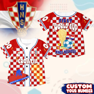 Custom Name Croatia World Soccer 2026 Graphic Baseball Jersey for Soccer Fans
