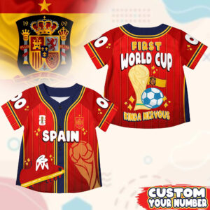 Custom Name Spain World Soccer 2026 Graphic Baseball Jersey for Soccer Fans