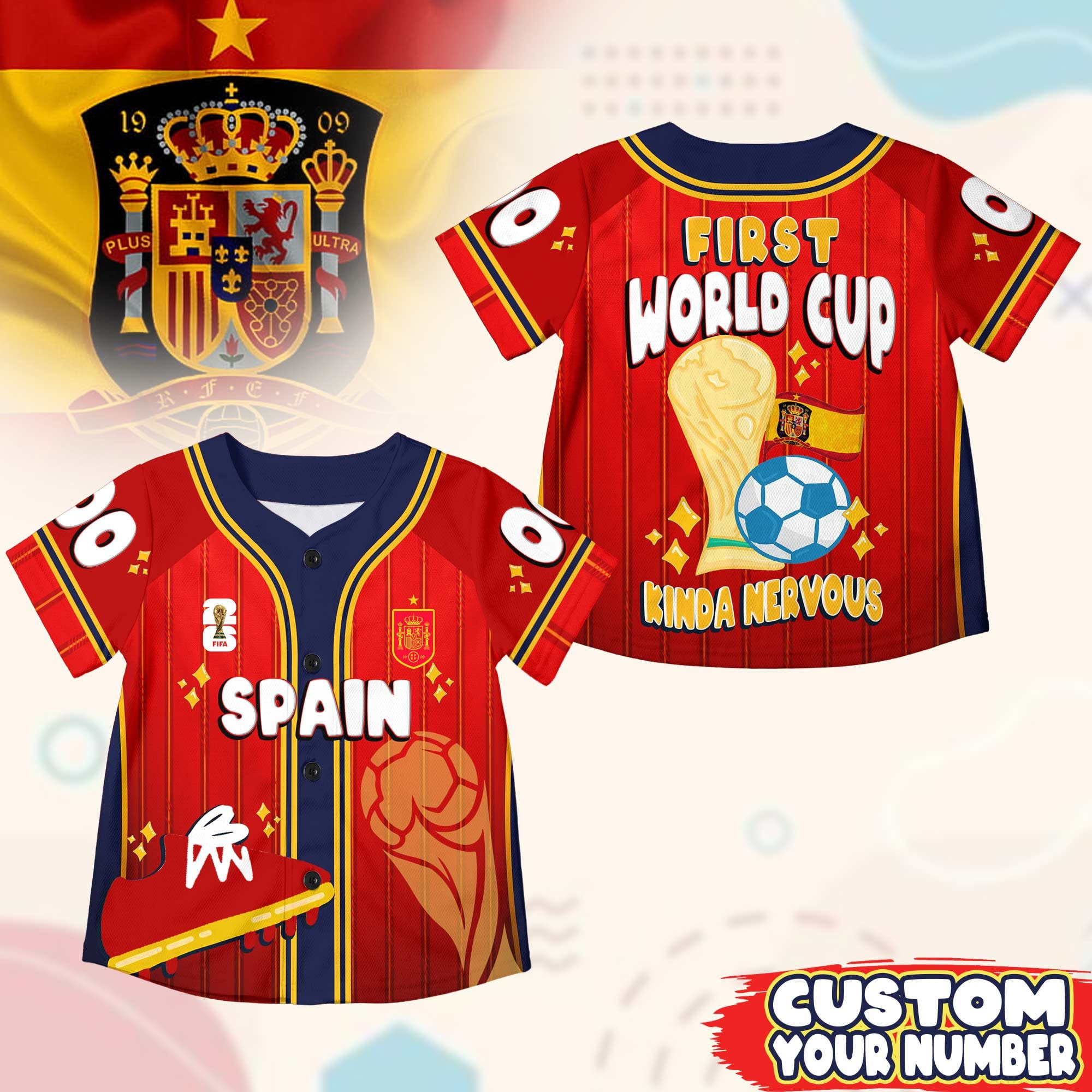 Custom Name Spain World Soccer 2026 Graphic Baseball Jersey for Soccer Fans 1 Custom Name Spain World Soccer 2026 Graphic Baseball Jersey for Soccer Fans