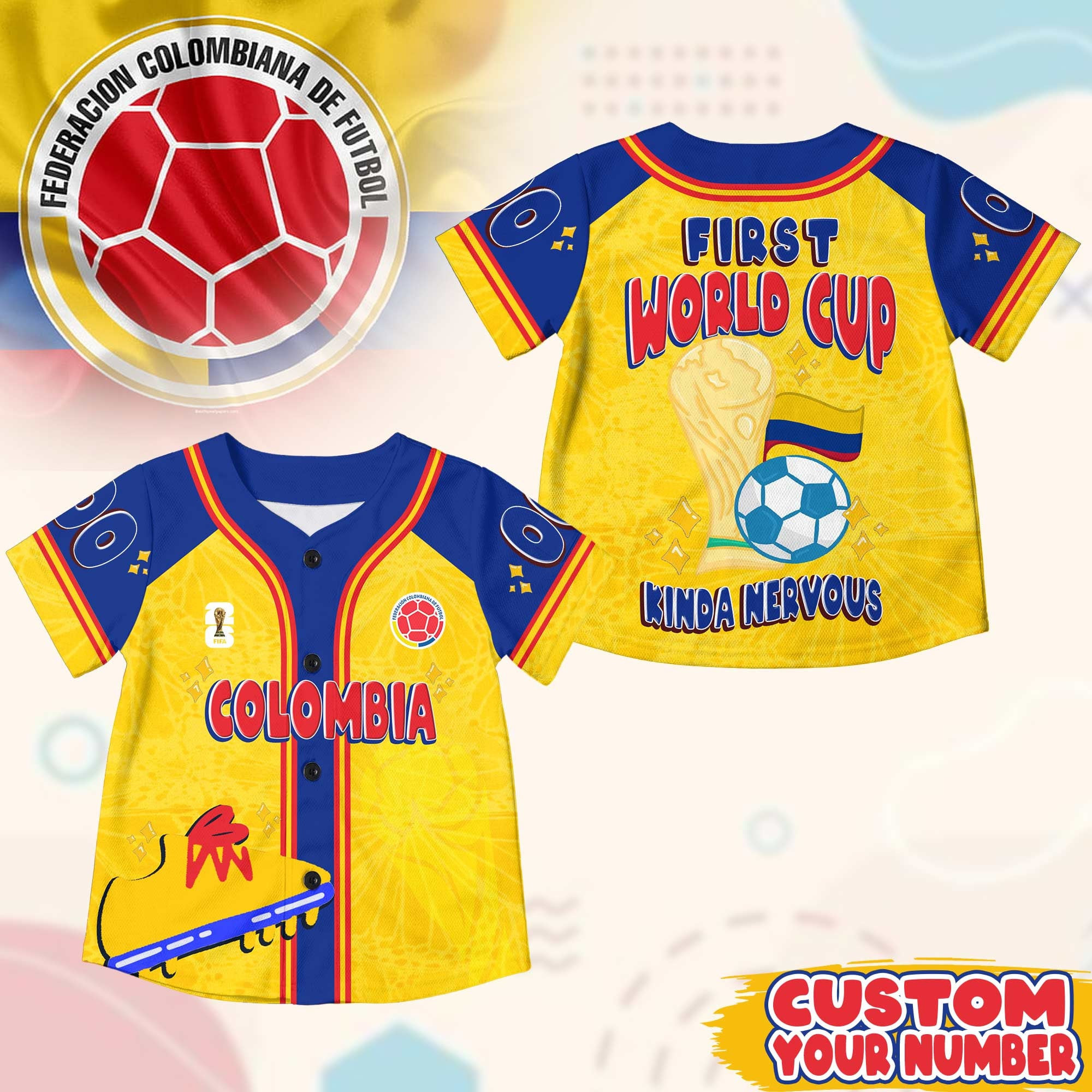 Custom Name Colombia World Soccer 2026 Graphic Baseball Jersey for Soccer Fans 1 Custom Name Colombia World Soccer 2026 Graphic Baseball Jersey for Soccer Fans