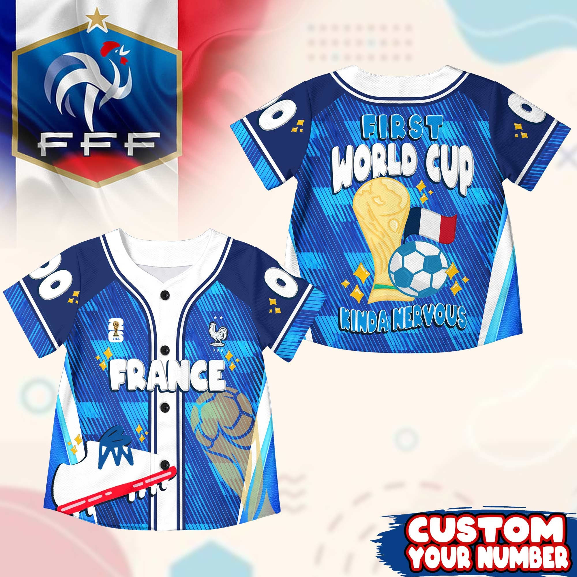 Custom Name France World Soccer 2026 Graphic Baseball Jersey for Soccer Fans 1 Custom Name France World Soccer 2026 Graphic Baseball Jersey for Soccer Fans