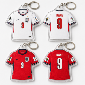 Soccer Jersey Acrylic Keychain England Red and White Kit Theme Sports Fan Accessory Double Sided Clear Pendant