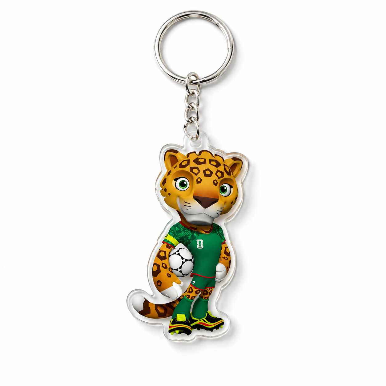 Acrylic Soccer Mascot Keychain Cheetah Football Player Theme Sports Fan Accessory Double Sided Clear Pendant