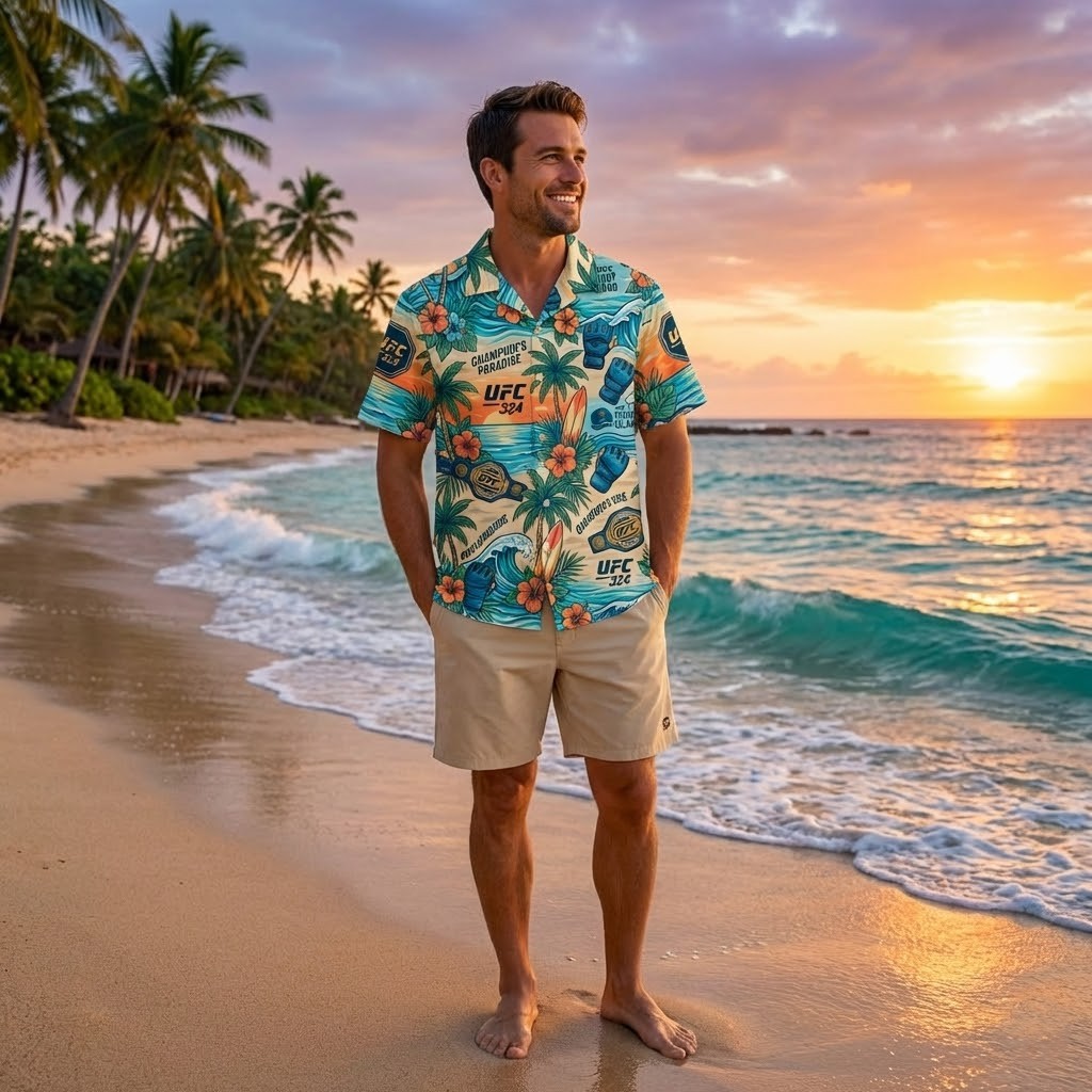Unisex UFC 324 Champions Paradise Fight Island Graphic Hawaiian Shirt for MMA Fans - Image 2
