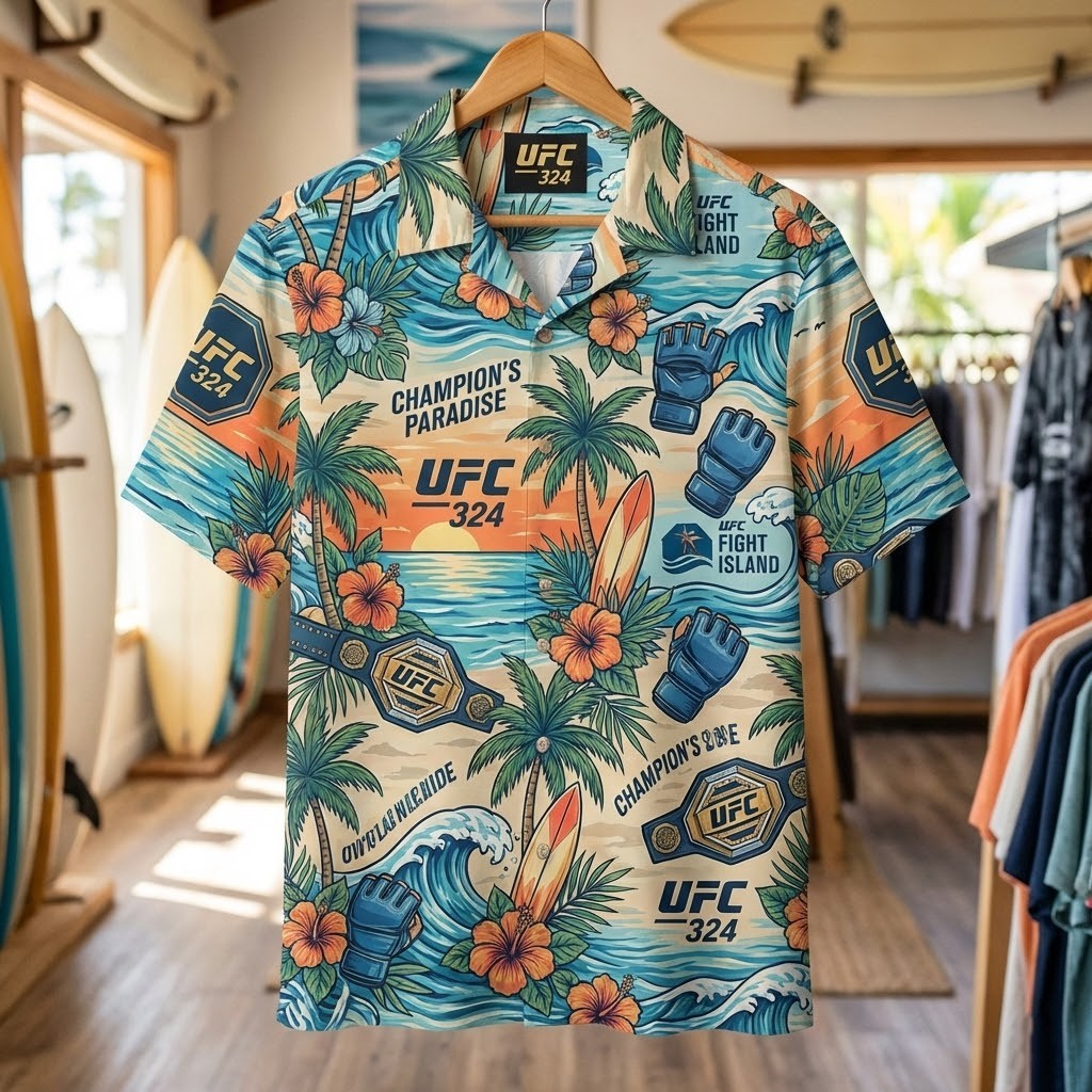 Unisex UFC 324 Champions Paradise Fight Island Graphic Hawaiian Shirt for MMA Fans