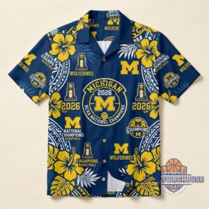 Unisex Michigan Wolverines 2026 NCAA National Champions Basketball Graphic Hawaiian Shirt for Basketball Fans