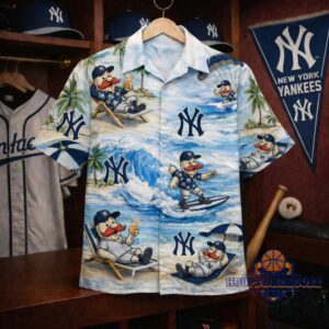 Unisex New York Yankees Mascot Tropical Beach Graphic Hawaiian Shirt for Baseball Fans