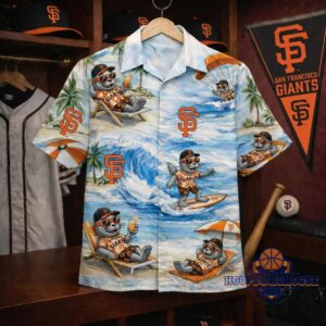 Unisex San Francisco Giants Lou Seal Mascot Surfing Beach Graphic Hawaiian Shirt for Baseball Fans