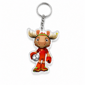 Acrylic Soccer Mascot Keychain Sporty Moose Red Kit Theme Sports Fan Accessory Double Sided Clear Pendant