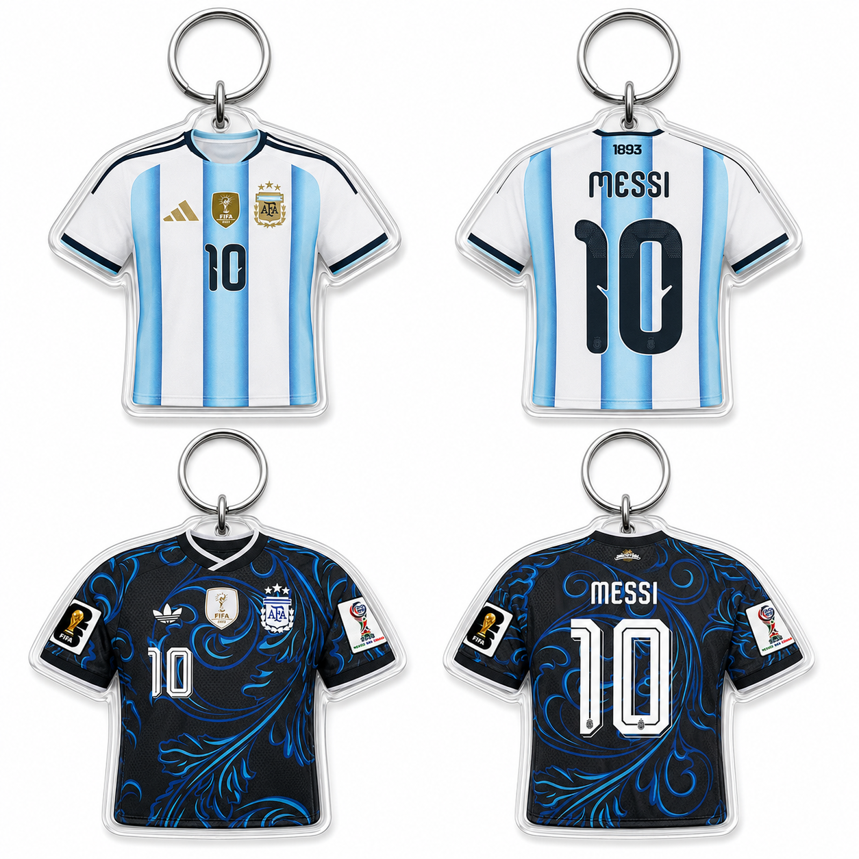 Acrylic Soccer Jersey Keychain Argentina Blue and White Theme Sports Fan Accessory Double Sided Clear Pendant