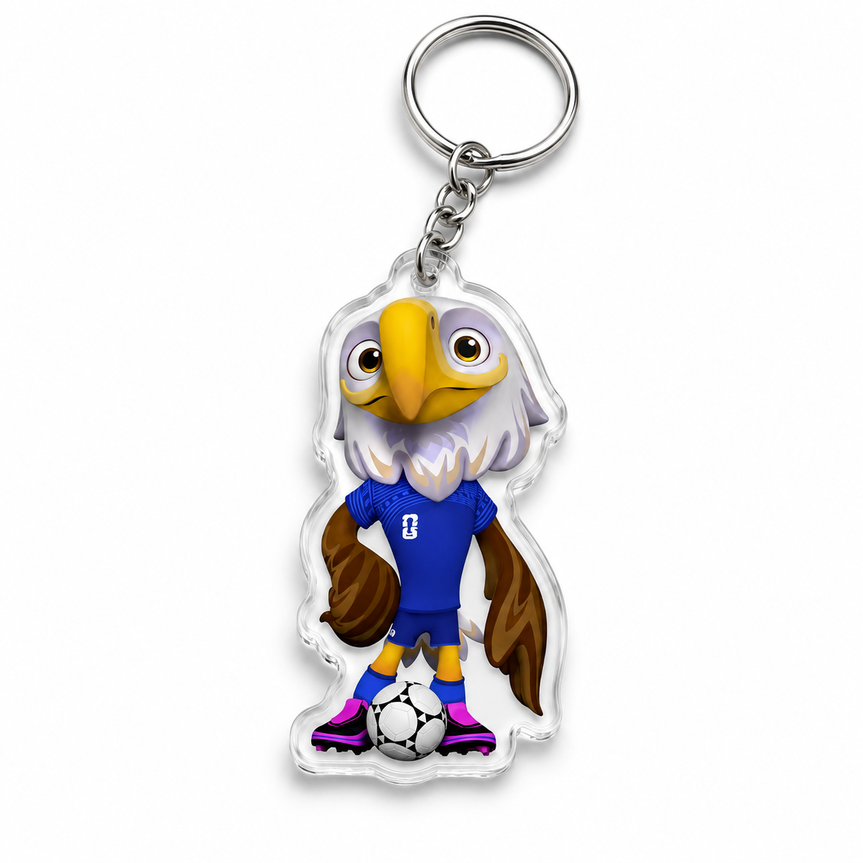 Acrylic Soccer Mascot Keychain Bald Eagle Blue Kit Theme Sports Fan Accessory Double Sided Clear Pendant
