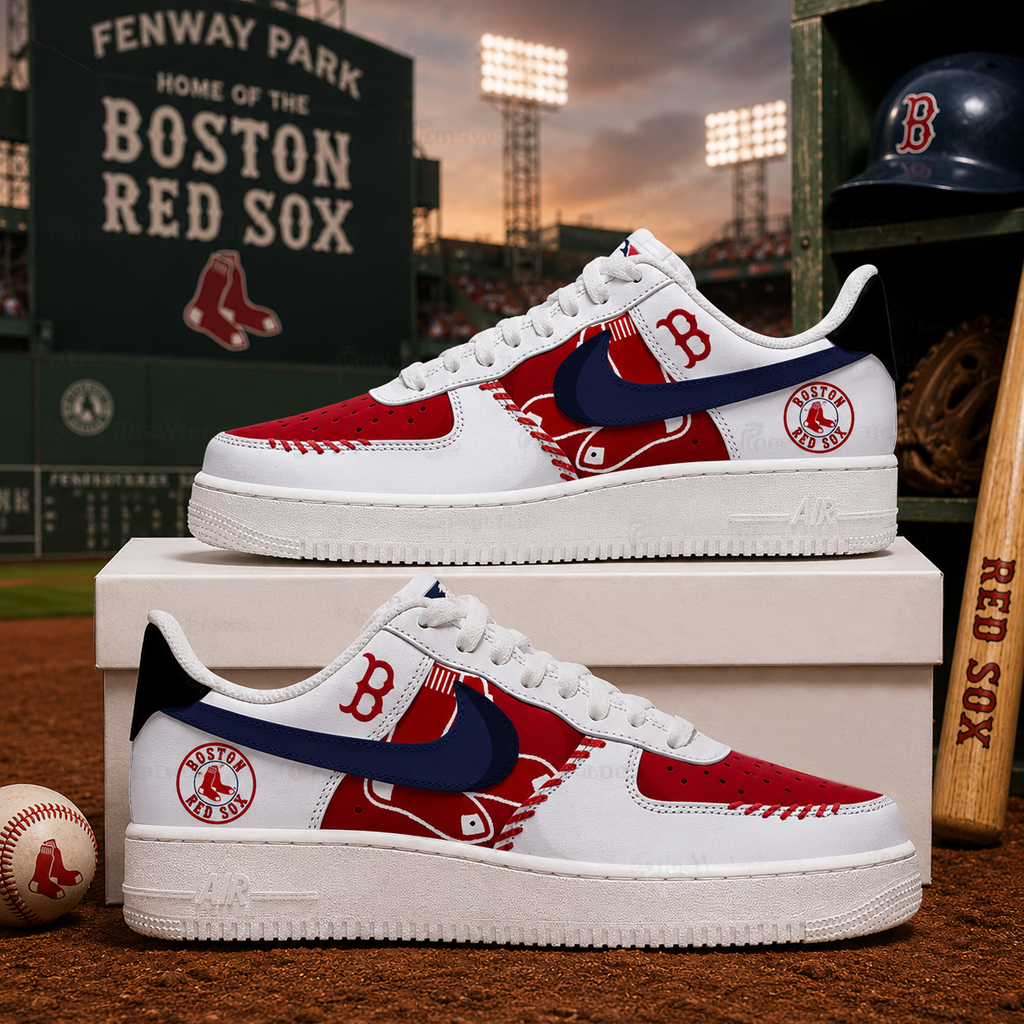 Boston Red Sox Major League Baseball Version 2026 Graphic Air Force 1 Shoes Sneakers for Baseball Fans 4 Boston Red Sox Major League Baseball Version 2026 Graphic Air Force 1 Shoes Sneakers for Baseball Fans