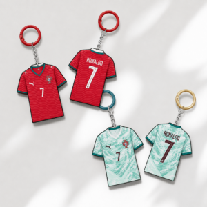 Acrylic Soccer Jersey Keychain Portugal Red and Green Theme Sports Fan Accessory Double Sided Clear Pendant
