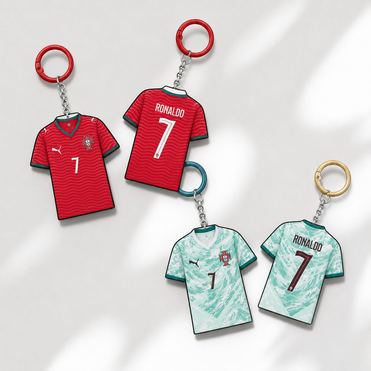 Acrylic Soccer Jersey Keychain Portugal Red and Green Theme Sports Fan Accessory Double Sided Clear Pendant